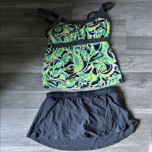 Free Country Gray Skater Mini Skirt Swimsuit